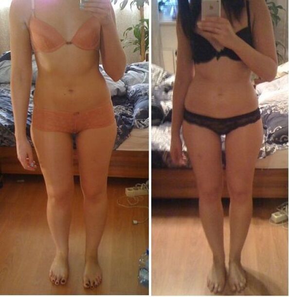 girl before and after losing weight on a Japanese diet in 14 days